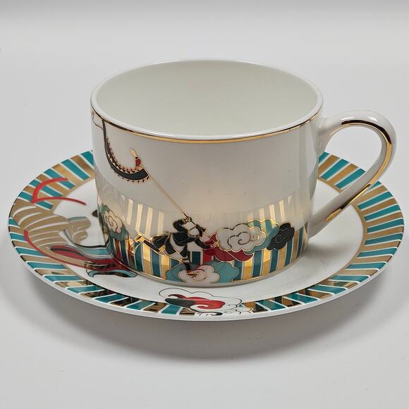 The Forbidden City Culture Koi Fish Carp Fine Asian Porcelain Cup Saucer Set - Picture 1 of 9